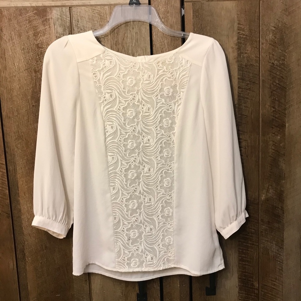Anthropologie Cream Lace Panel Blouse